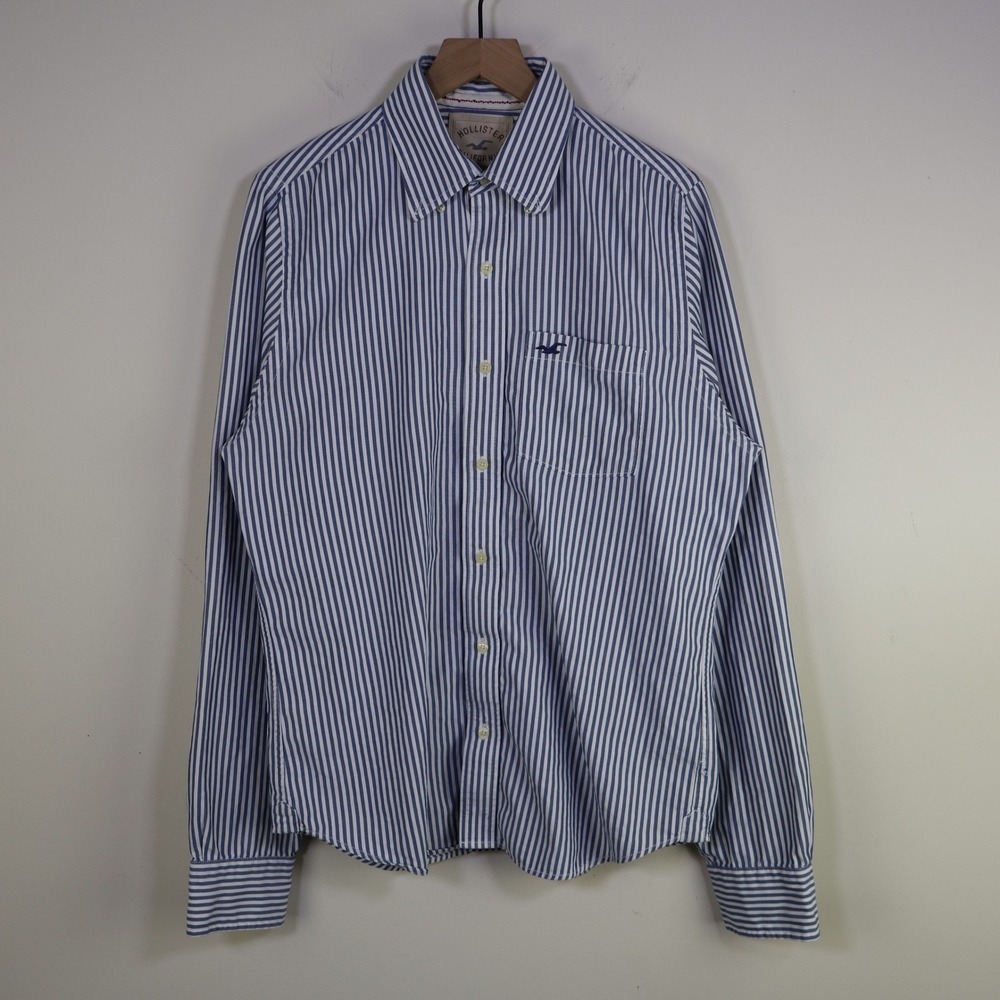 Vintage Y2K Hollister Striped Button Down Shirt Size L Preppy Coastal Blue White
